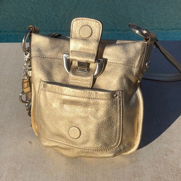 B. Makowsky Giamma Gold Pebbled Leather Crossbody - Picture 6 of 11
